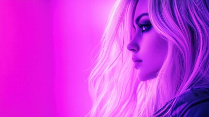 Naklejka premium Portrait of a girl with glowing hair under UV light, playful and vibrant atmosphere