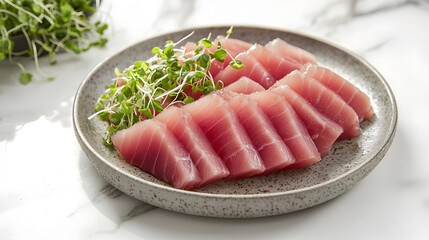 Fresh Sushi Slices with Microgreens on Elegant Plate Display