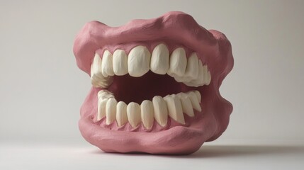 Obraz premium A pink toothbrush with white teeth is shown