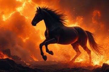 a horse running in the fire