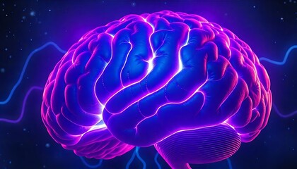Obraz premium Futuristic Glowing Brain with Neural Energy