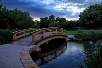 Serene Garden Bridge at Dusk