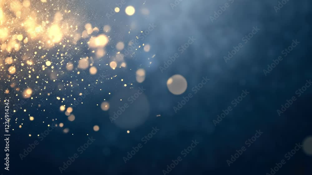 Poster natural organic dust particles floating on a black background with bokeh effect and golden tones ide
