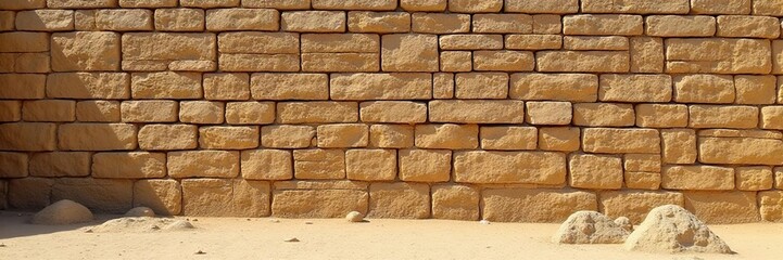 Fototapeta premium Ancient stone wall in a dry, cracked landscape, cracked, arid, sedimentary