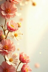 Fototapeta premium Warm sunshine illuminates delicate golden garland, Floral Elements, White Background, Seasonal