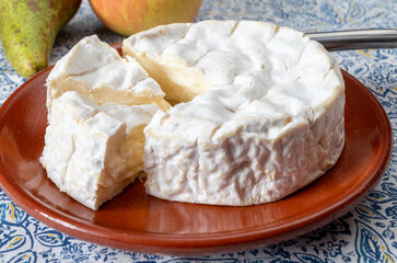 French soft Camembert cheese, original Camembert de Normandie made from raw unpasteurised cow milk