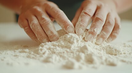 A close-up of hands shaping dough into rolls, focused and artistic baking detail