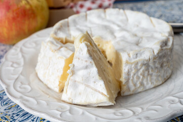 French soft Camembert cheese, original Camembert de Normandie made from raw unpasteurised cow milk