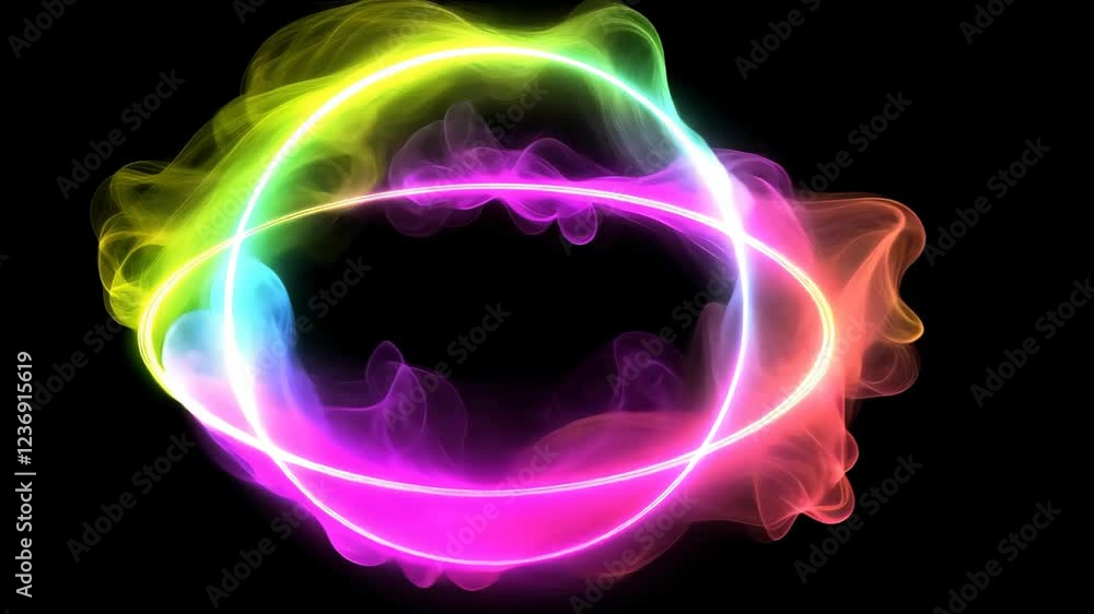 Poster ai generated neon circle frame with bright vivid colors and abstract fractal design on black backgro