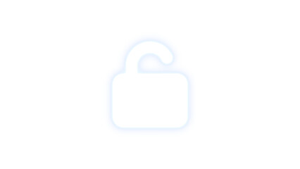 Unlock icon white color glowing neon on black background