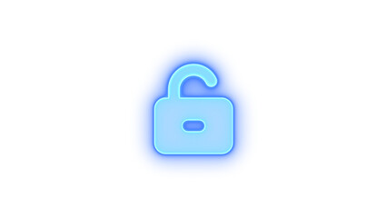 Unlock keyhole icon blue color glowing neon on black background
