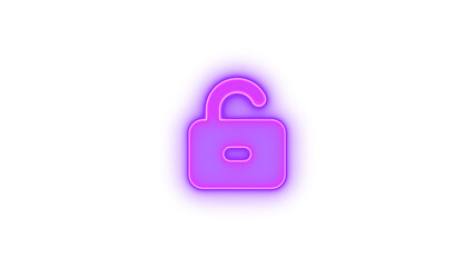 Unlock keyhole icon purple color glowing neon on black background