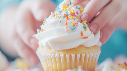 Delightful cupcake with colorful sprinkles on frosting for celebrations or dessert inspiration