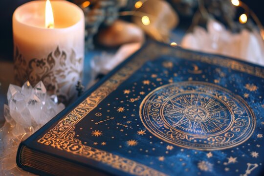 Astrology Book with Leo Zodiac Details and Elegant Gold Accents for Mystic Design
