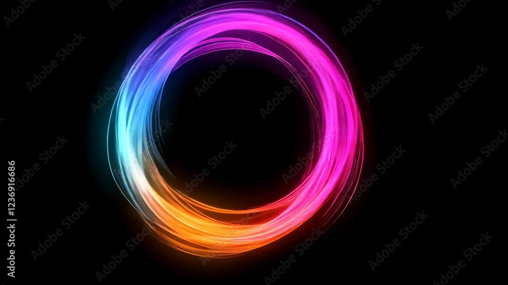 Poster colorful neon circle frame with vibrant gradient on black background for modern design and creative 