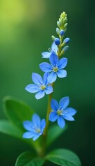 Obraz premium Delicate blue flowers sway gently on a golden stem, leafy, blue, natural