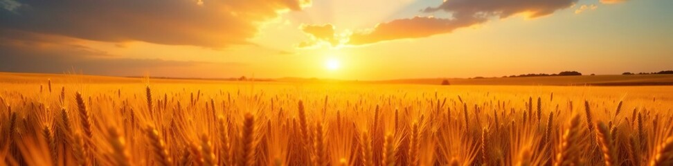 Fototapeta premium Golden wheat fields stretching towards the sun, agricultural, countryside