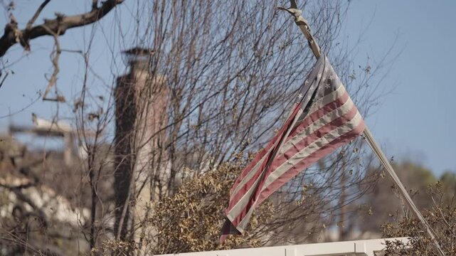 American flag standing after the palisades fire