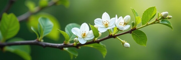 Fragrant white flowers blooming on a woody shrub stem, botanical, shrub, flowers