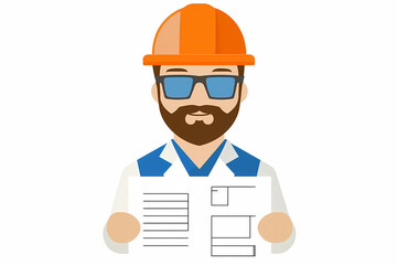 Professional engineer wearing a hard hat at a construction site. Blue-collar worker in workwear and personal protective equipment.