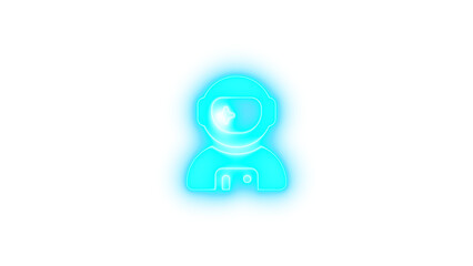 User astronaut icon cyan color glowing neon on black background