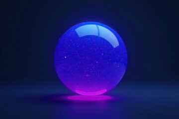 A glowing, blue-purple orb hovering above a dark gray background, glowing, colorful