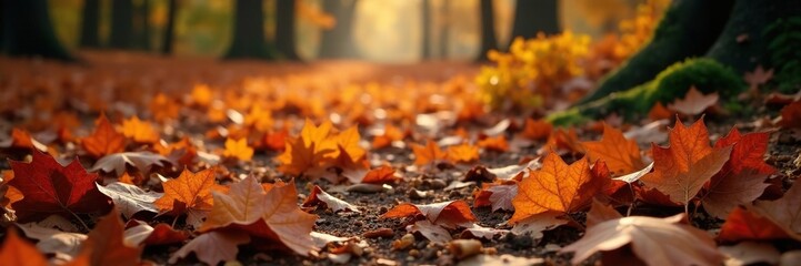 Burnt orange leaves scattered on a forest floor, forest, brown, foliage