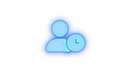 User clock icon blue color glowing neon on transparent background