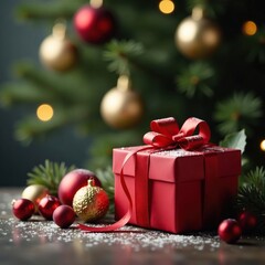 Striscione natale con palle rosse e foglie secche, Christmas, gift