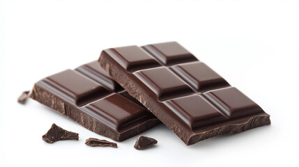 dark chocolate bar isolated on white , chocolate pieces 