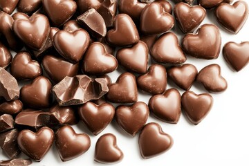 Fototapeta premium Delicious chocolate hearts arranged beautifully on a pristine white background for a romantic celebration