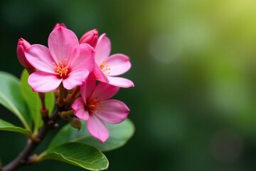 Obraz premium Fragrant pink flower buds on a dense Photinia branch, nature, petals, gardenia
