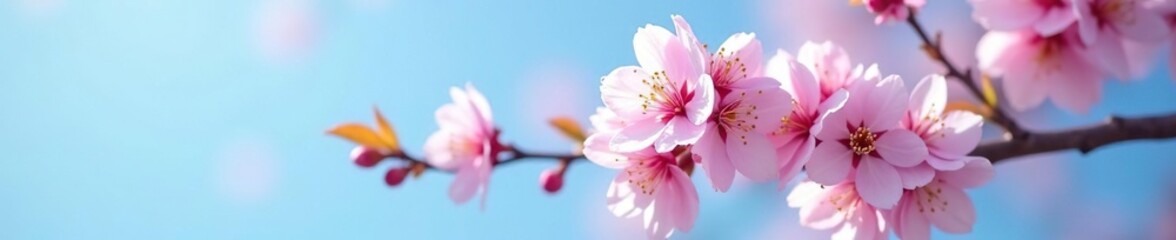 Soft pink petals unfurl on cherry blossoms against clear blue, flower, tree, branch