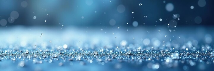 Sparkling snowflakes falling on a frosty metallic surface, winter weather, frosty backdrop, shimmering flakes