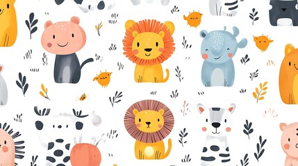 Adorable cartoon animals pattern.
