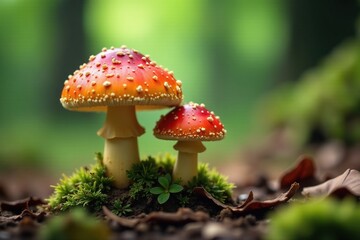 Mushrooms sprouting from the forest floor with leaves, leaf, pumpkin, mushroom