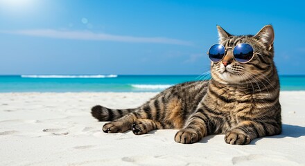Cool Cat on Beach Wearing Sunglasses Summer Fun