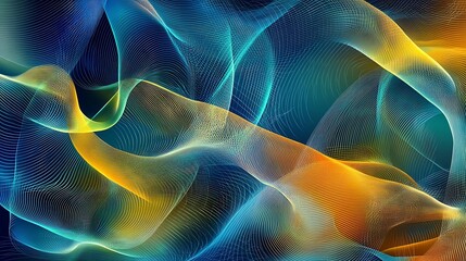 Fototapeta premium Abstract Blue And Gold Wavy Lines Design
