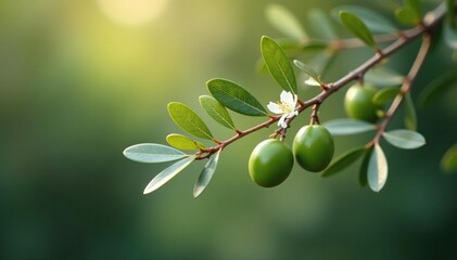 Olive branches entwined with twigs and leaves, wildflowers, branch