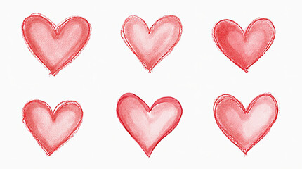 Fototapeta premium Set of six hearts on a white background.