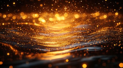 Naklejka premium Golden light particles create magical abstract wave in dark atmosphere
