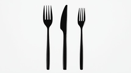 Black cutlery set on white background; restaurant menu design