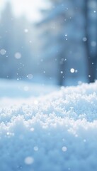 Fototapeta premium Snowflakes gently falling on a blanket of untouched snow, serene scene, whiteout