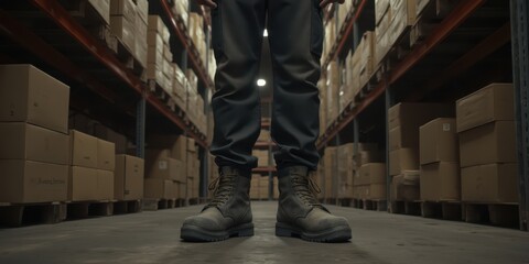 Obraz premium a man standing in a warehouse with boxes