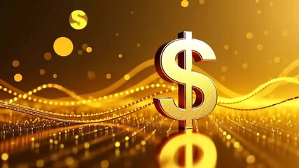 The golden dollar against the background of luminous waves, the concept of finance and business