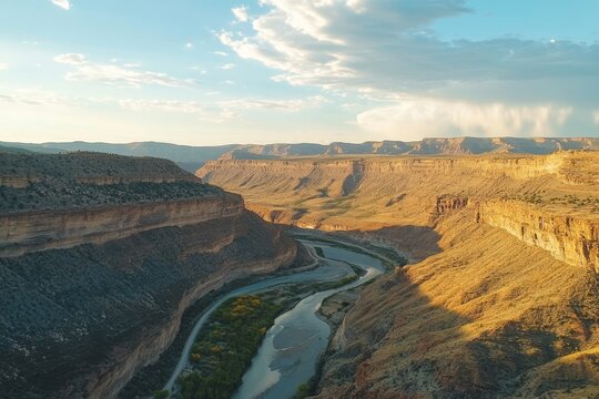 Stunning panoramic view of horseshoe canyon in colorado at golden hour with colorful landscape