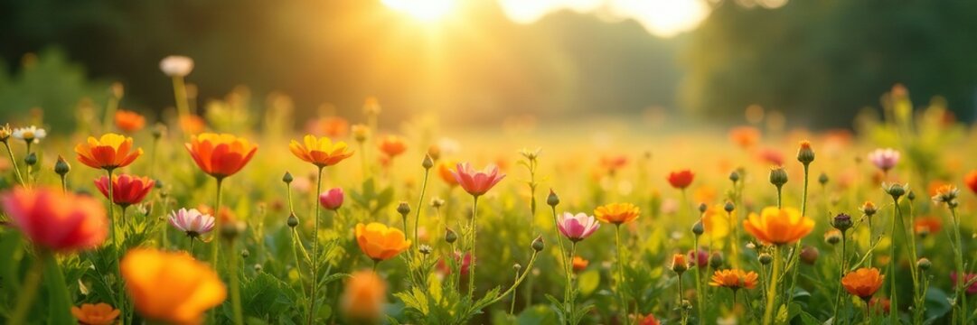 Field of asfodelo in full bloom with sunlight filtering through, nature reserve, wildflower field, sunlight
