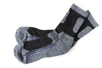 Pair warm socks on white background.