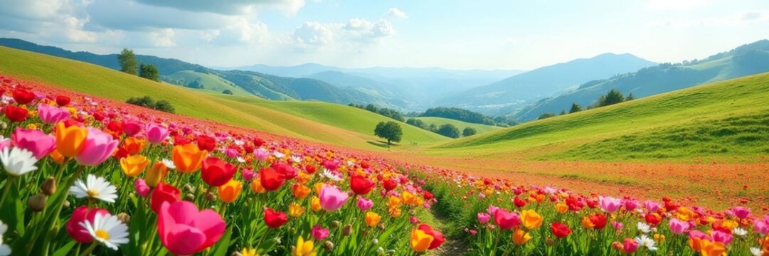 Field of blooming karvi flowers in low-lying hills, , landscape