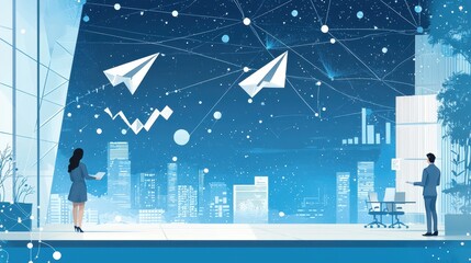 Innovative business office design with futuristic elements urban setting